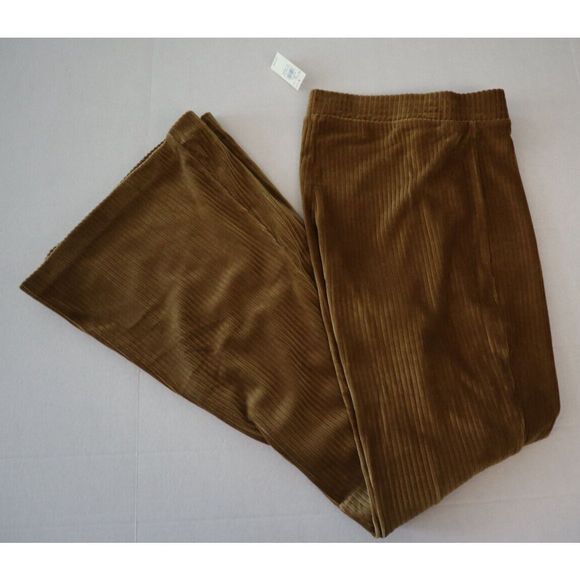 Aerie Women’s Sz Large Gold High Rise Ribbed Taille Haute Bell Bottom Pants - Picture 14 of 14
